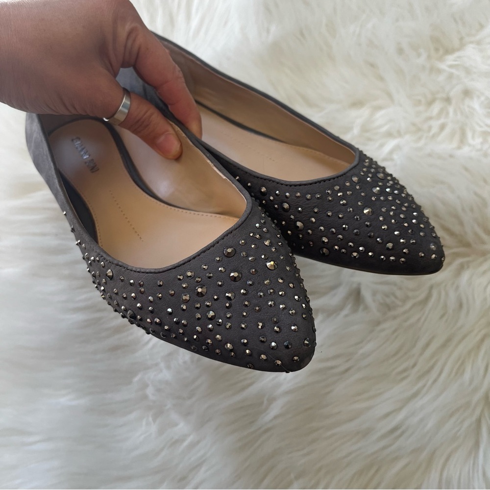 Gianni Bini Gray Suede Leather Rhinestone Pointed Toe Flats - Picture 3 of 6